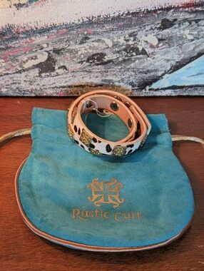 Rustic Cuff Cream and Black Leopard Wrap Bracelet with Gold Studs